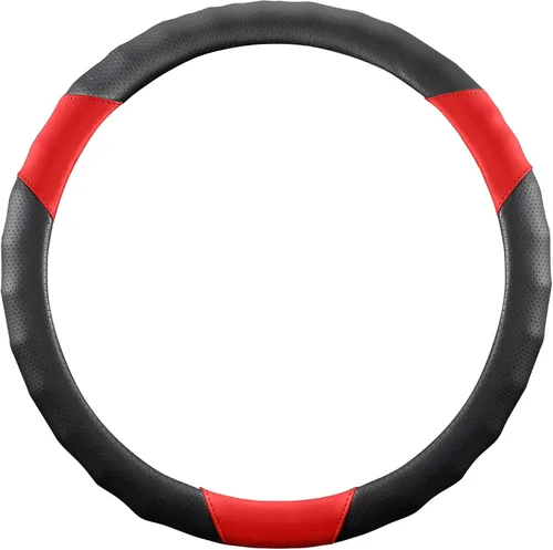 Miniatura 11 de Funda para volante, universal de 15 pulgadas, protector de volante de cuero sintético antideslizante, transpirable y compatible con calefacción