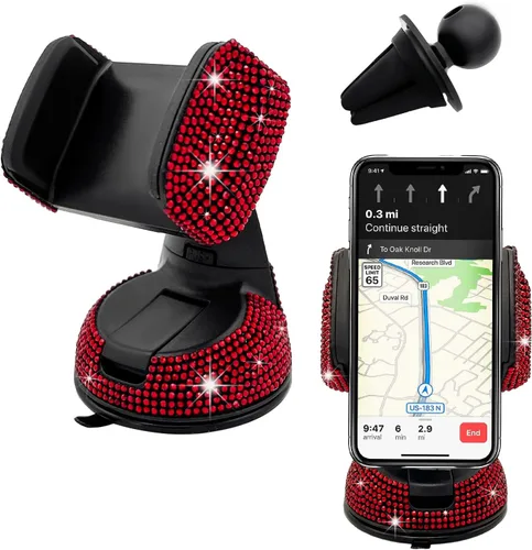 Miniatura 9 de Bling Soporte de Teléfono para Coche, Soporte de Teléfono Ajustable en 360 Grados de Cristal para Salpicadero y Ventilación de Coche, Soporte