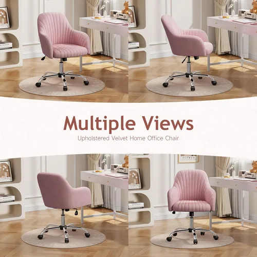 Miniatura 7 de Warmiehomy Silla de escritorio, silla de oficina de terciopelo para oficina en casa, cómoda silla de tocador, bonita silla de maquillaje para niña