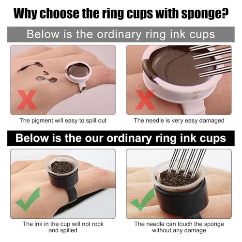 Miniatura 2 de Vasos de anillo de tinta, 50 anillos de pigmento, anillos de pegamento de pigmento de microblading con copas de tinta de esponja, tapas