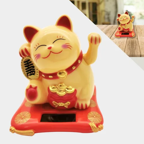 Miniatura 11 de Gato de la Suerte Brazo Ondulado, Gato Chino Vivo y Encantador, Estatua de Gato de la Fortuna Solar para Decoración de Escritorio, Coche, Aperturas