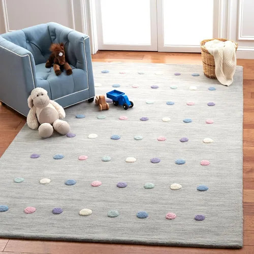 Miniatura 9 de SAFAVIEH Colección Kids - Alfombra decorativa de 3 x 5 pies, color gris, hecha a mano, de lana de lunares, ideal para zonas de alto tráfico