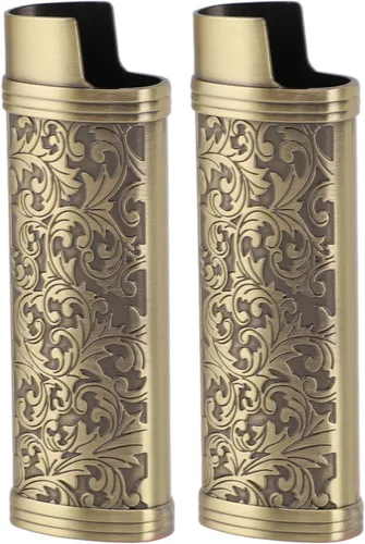 Funda de metal para encendedor de 2 piezas con estampado floral vintage, funda de aleación de zinc, funda para encendedor vintage, funda de