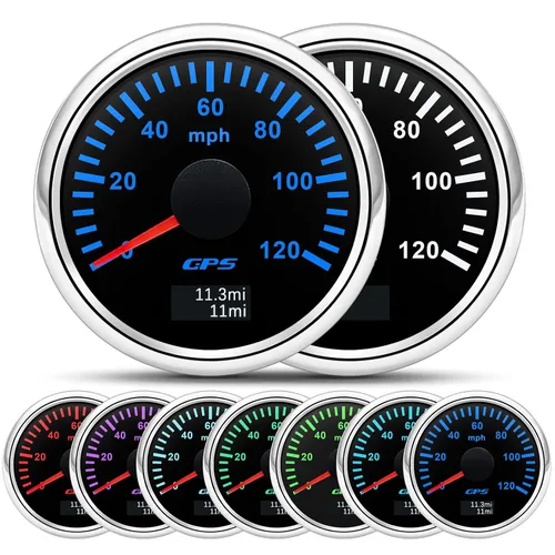 Miniatura 12 de ARTILAURA Velocímetro GPS de 52mm 2-1/6" para embarcaciones, 60 MPH, odómetro, 7 colores, impermeable, 9-32V, para AUTO, automóvil, marítimo (negro)
