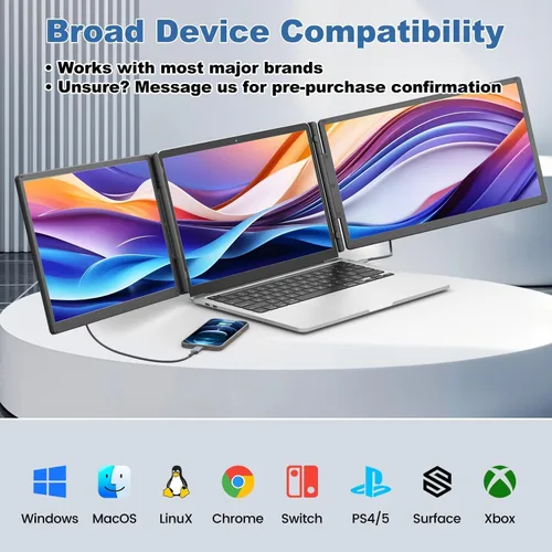 Miniatura 4 de Teamgee Extensor de pantalla para laptop de 15.6 pulgadas con banco de energía, monitor triple FHD 1080P, Plug & Play sin controlador