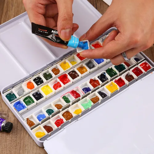 Miniatura 4 de MYARTOOL Paleta de Acuarela Vacía, Estuche de Pintura de Paleta de Lata de Acuarela Vacía con 48 Medias Bandejas de Acuarela para Paleta de Acuarela