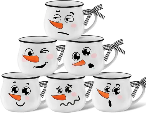 Zubebe Juego de 6 tazas de café de cerámica de invierno con cintas de asa, juego de tazas de café de 12 onzas, taza de cacao caliente, regalo para