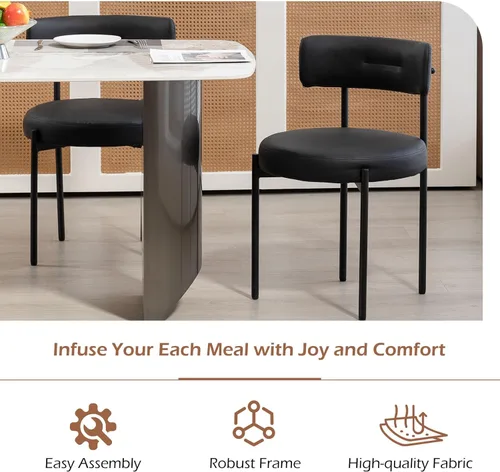 Miniatura 5 de AVAWING Juego de 6 sillas de comedor de piel sintética negra, modernas sillas de cocina tapizadas con patas de metal y respaldo curvo, sillas