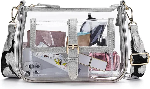 Miniatura 10 de Cartera de hombro transparente con correa de guitarra de Missnine, bolsa cruzada aprobada para estadio, bolsa de concierto para mujer de PVC