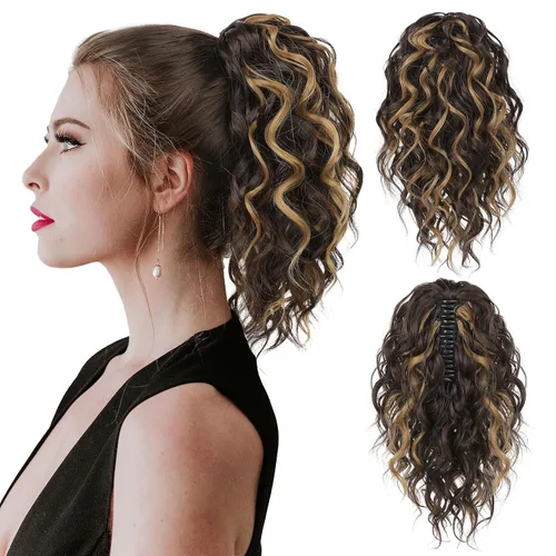 Miniatura 11 de Flufymooz Extensión de cola de caballo, extensión de cola de caballo corta de 12 pulgadas con pinza de garra, cabello ondulado rizado, clip