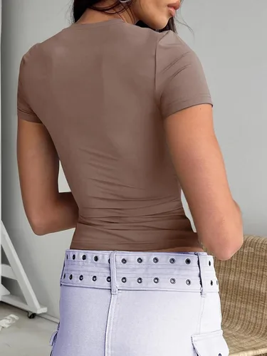 Miniatura 4 de Trendy Queen Camisetas básicas para mujer, cuello redondo, manga corta, lindas camisetas de verano, ajustadas, ropa Y2K