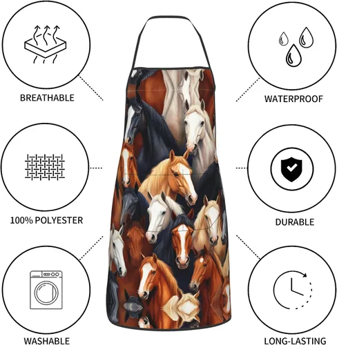 Miniatura 8 de Delantal de cocina para hombres y mujeres, ajustable con bolsillos, delantal de chef