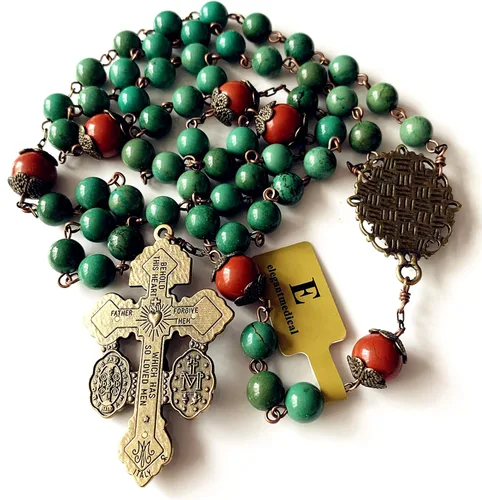 Miniatura 5 de elegantmedical Hanmade - Cuentas de oración de cornalina roja y cuentas de howlita rosario católico de bronce envejecido Crucifijo collar de cruz
