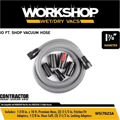 Miniatura 2 de Accesorios para aspiradora WORKSHOP en seco y húmedo WS17823A: manguera larga de 1-7/8 pulgadas x 10 pies de alta resistencia para aspiradoras