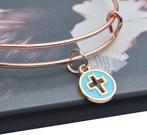 Miniatura 4 de Aylifu 40 dijes redondos de cruz esmaltada de aleación de crucifijo para hacer joyas, pulseras, collares, 4