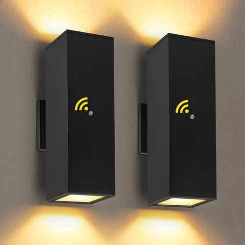 Miniatura 12 de Paquete de 2 lámparas de exterior del atardecer al amanecer, luz de porche moderna color negro mate IP65, bombillas LED de 3000 K, accesorios