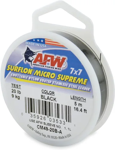 American Fishing Wire Surflon Micro Supreme Nylon recubierto 7x7 de acero inoxidable, líder en alambres anudables para pesca en agua salada, pesca