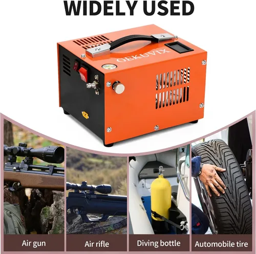 Miniatura 5 de Compresor de aire PCP portátil, 4500 PSI/30 MPa, libre de agua y aceite, 12 V CC/110 V CA de doble alimentación con convertidor de potencia, Naranja
