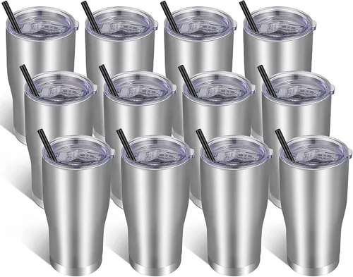 Miniatura 23 de VEGOND Vaso de acero inoxidable de 20 onzas con tapa y pajita, aislado al vacío, taza de café de viaje de doble pared (negro, paquete de 6)