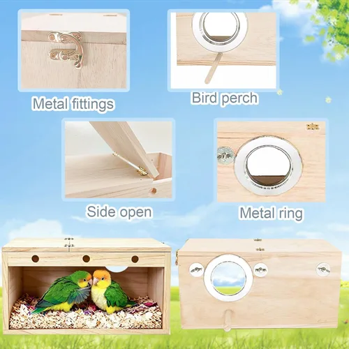 Miniatura 4 de Tfwadmx Caja nido de periquitos, caja transparente para cría de nido de pájaros, caja nido de loro de madera con jaula de perca para pájaros, casa
