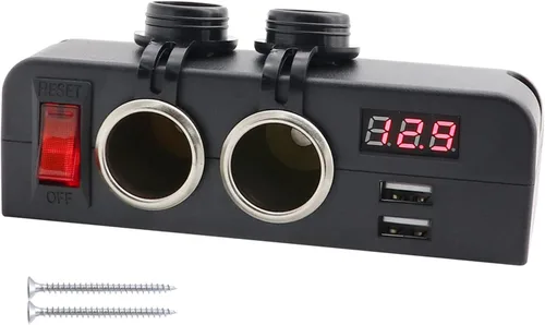 Cargador de enchufe USB dual y adaptador divisor de encendedor de cigarrillos de salida de 12 V dual con voltímetro LED y interruptores de Adaptador