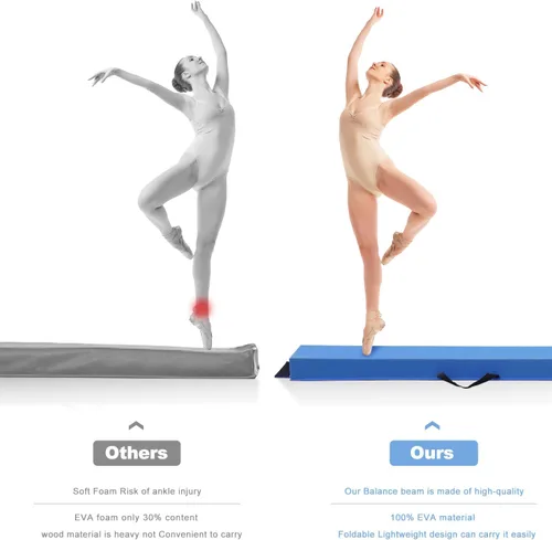 Miniatura 3 de FBSPORT Viga de Equilibrio de 8/10 Pies: Equipo de Gimnasia de Piso Plegable de Cuero PU para Niños y Adultos, Base de Goma Antideslizante, Viga
