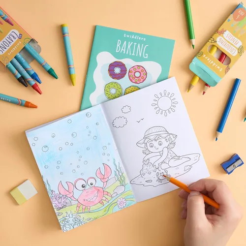 Miniatura 2 de THE TWIDDLERS - Paquete de 24 mini libros para colorear de 6 temas a granel para niños a partir de 3 años, incluye castillos, dragones, pirata