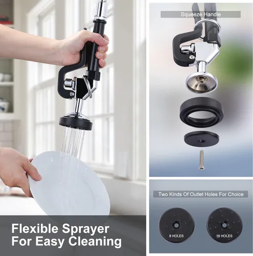 Miniatura 3 de Grifo de cocina comercial para montaje en pared con pulverizador de preenjuague de 21 pulgadas de altura, grifo de fregadero de cocina de 8 pulgadas