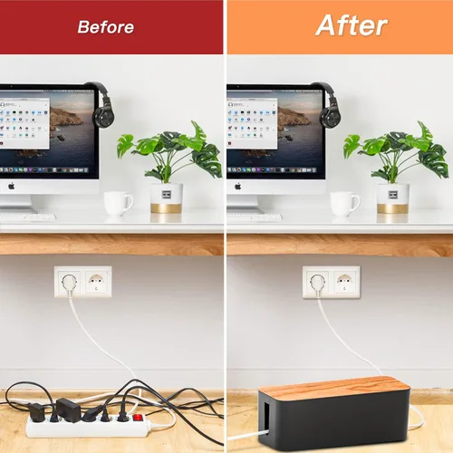 Miniatura 7 de Caja organizadora de cables, paquete de 2 con 16 clips para cables, grande, mediano y pequeño, de madera, organizador de cables para ocultar cables