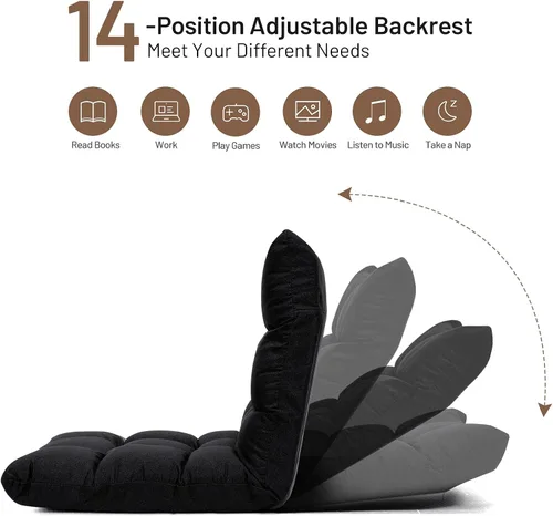 Miniatura 5 de Giantex Sofá de suelo, silla de videojuegos con 14 posiciones ajustables, respaldo acolchado, asiento acolchado para el suelo, silla plegable