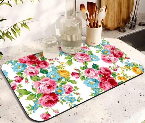 Miniatura 33 de Tapete de secado de platos para encimera de cocina 20x12 pulgadas, tapete de secado rápido de platos lavable, tapete de drenaje absorbente con Limón