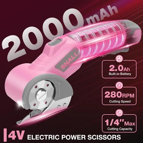 Miniatura 2 de SHALL Tijeras eléctricas inalámbricas de 4 V, cortador de cartón recargable, cortador de caja eléctrico giratorio con bloqueo de seguridad, luz LED