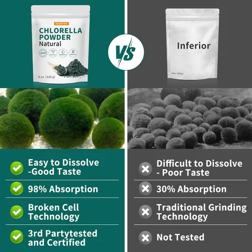 Miniatura 3 de Chlorella Powder Natural - Polvo de clorofila, apoya el sistema inmunológico y la función hepática, mantiene a la juventud, vegano, rico