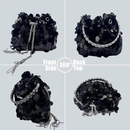 Miniatura 7 de pfoosnd Bolso de mano de noche con lentejuelas brillantes para mujer, bolso cruzado con purpurina para noche, boda, fiesta, baile de graduación