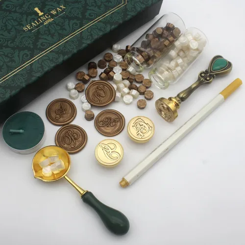 Miniatura 3 de Kit de sello de cera de letras Andotopee con sello de cera de alfabeto inicial G, 3 piezas, sellos de cera de cuentas perla blanca y dorada vintage
