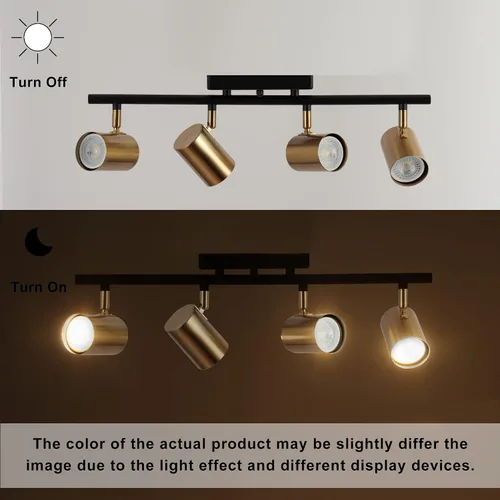 Miniatura 6 de ZEVNI Moderna luz LED de pista, iluminación de pista de 4 luces negras doradas, foco de barra de riel ajustable negro mate, 19.5 x 6.5 x 4.5 pulgadas