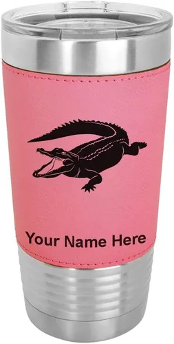 Miniatura 9 de LaserGram Vaso aislado al vacío de 20 onzas, cocodrilo, grabado personalizado incluido (piel sintética, estilo béisbol)