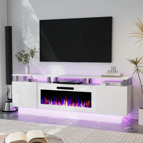 Miniatura 14 de Soporte de TV con chimenea de 36 pulgadas, soporte de TV negro de 70 pulgadas para sala de estar, moderno soporte de TV con chimenea eléctrica