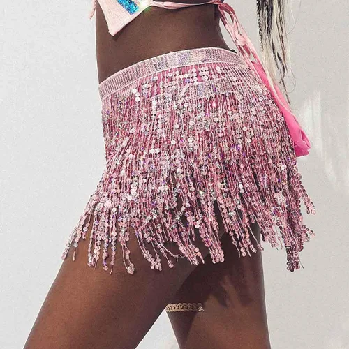Miniatura 5 de RELBCY Falda de cadera con lentejuelas y flecos, con borlas, para mujeres y niñas.