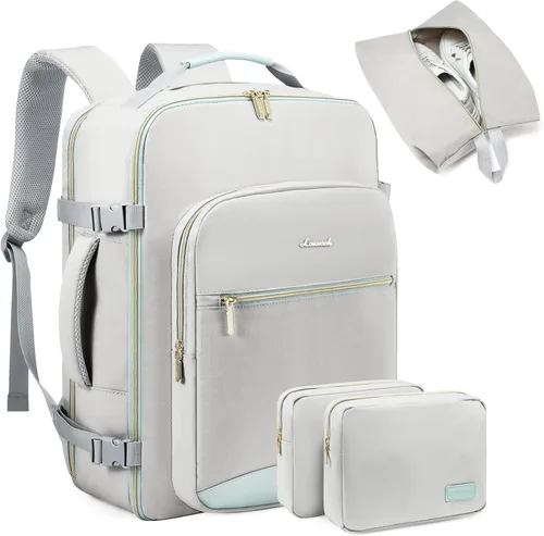 LOVEVOOK Mochila de viaje grande de 40L para mujeres y hombres, mochila de mano aprobada por aerolíneas, Gris- verde, Mochila de viaje con estilo