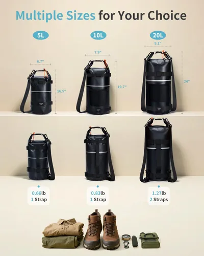 Miniatura 2 de ECOHUB Bolsa seca impermeable para mujeres y hombres, 5L/10L/20L Roll Top Bolsa de almacenamiento ligera en seco Mochila para viajes, kayak