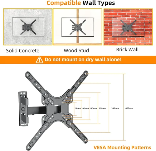 Miniatura 2 de GearFusion Soporte de pared para TV de movimiento completo para televisores planos y curvos de 13 a 60 pulgadas de hasta 77 libras, brazo articulado