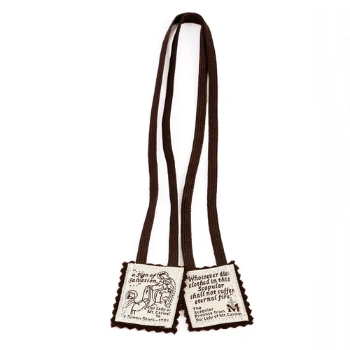 Miniatura 8 de Brown Scapular Mt. Carmel 100% lana fabricada en Estados Unidos, calidad hecha a mano (individual)