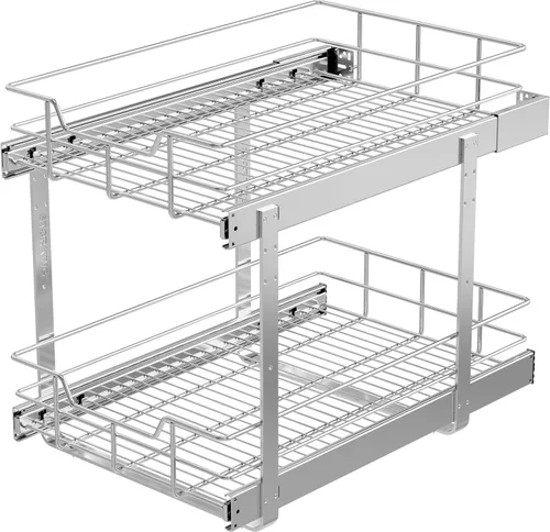 Organizador de armario extraíble de 2 niveles de 15 pulgadas de ancho x 22 pulgadas de profundidad, cajones deslizantes para armarios de cocina, 2