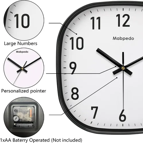 Miniatura 6 de Reloj de Pared Pequeño, 8 Pulgadas Silencioso Sin Tictac Reloj Operado por Batería, Reloj de Pared Cuadrado Analógico Decorativo para Dormitorio