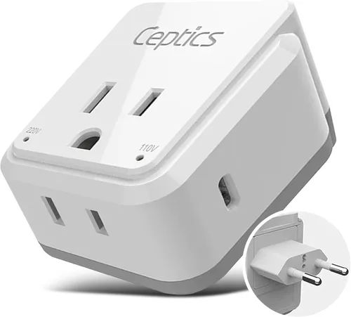 Miniatura 19 de Ceptics Adaptador de Enchufe de Corriente Internacional Juego de Viaje, 20W PD y QC, USB Dual Seguro y USB-C 3.1A - 2 Tomas de EE.UU. - Compacto