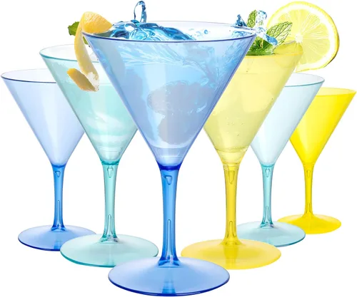 Miniatura 14 de Juego de 6 vasos de Martini Liacere, vasos de cóctel de Martini de plástico azul de 11oz con tallo, vasos de cóctel reutilizables para bar