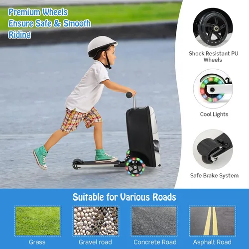 Miniatura 4 de Costzon Patineta plegable para niños, 2 en 1 con ruedas iluminadas, sistema de frenos, maleta de mano para viajes, escuela, al aire libre