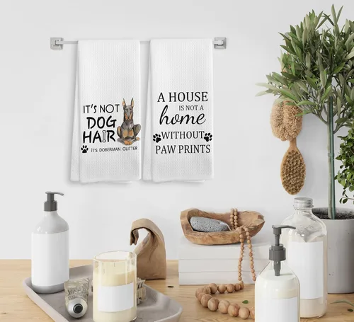 Miniatura 4 de Toallas de cocina y paños de cocina de perro Doberman con purpurina, regalos de mamá de perro Doberman con purpurina para mujeres, juego de 2, 16×24