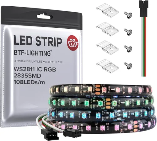 BTF-LIGHTING Tira de luz LED RGB WS2811 direccionable de 2835SMD con color persiguiendo 9.8 pies DC24V 108LED/m 18píxeles/m 8mm de ancho IP65